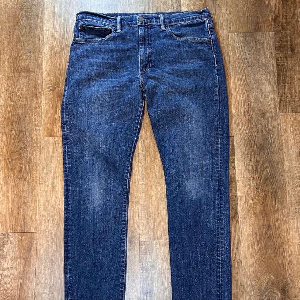 Levis 512 Slim Taper Jeans Mens 34x32 Blue Medium Wash Raw Hem Denim grunge